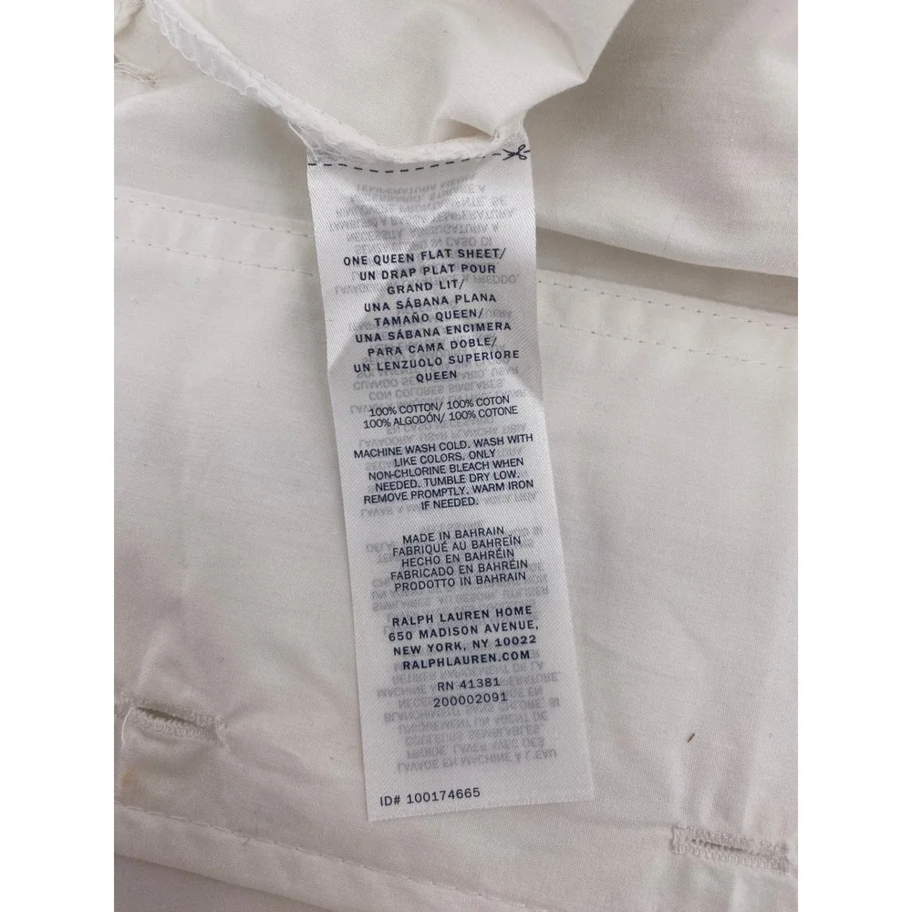 Ralph Lauren Flat Sheet Queen White Navy Blue Stripe Cotton Classic Home Bedding